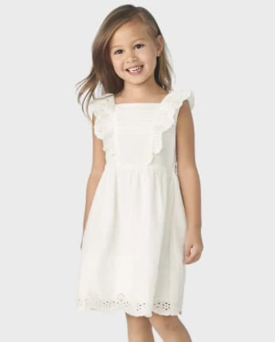 Girls Mommy And Me Eyelet Linen-Blend Flutter Dress