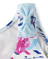 Girls Tropical Ruffle One Piece Swimsuit - Splish-Splash