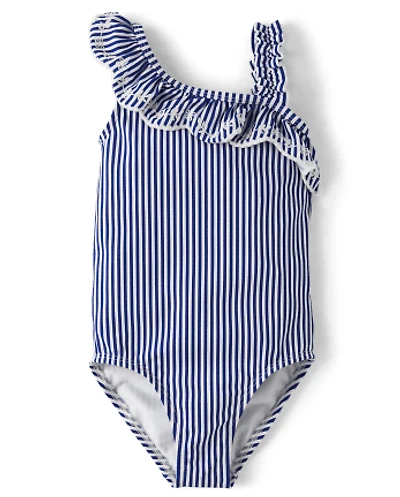 Girls Striped Ruffle One Piece Swimsuit - Splish-Splash