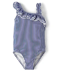 Girls Striped Ruffle One Piece Swimsuit - Splish-Splash