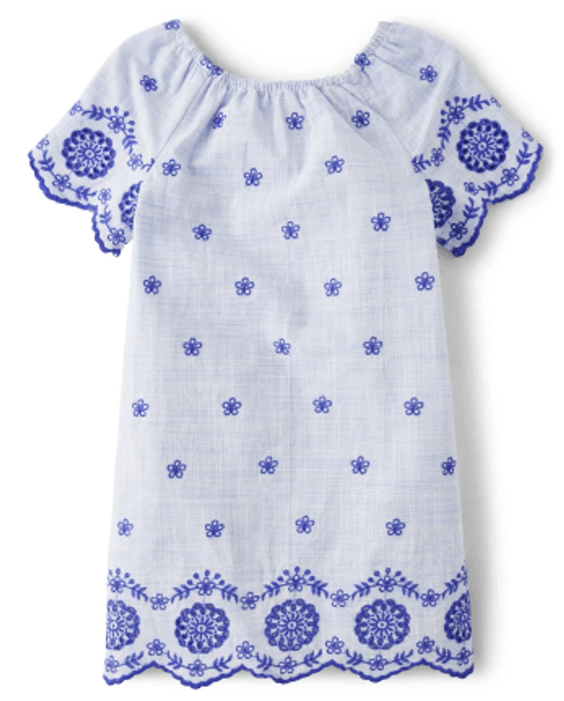 Girls Mommy And Me Eyelet Shift Dress - Bon Voyage