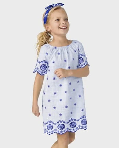 Girls Mommy And Me Eyelet Shift Dress - Bon Voyage