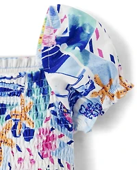 Girls Tropical Smocked Jumpsuit - Bon Voyage