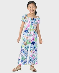 Girls Tropical Smocked Jumpsuit - Bon Voyage