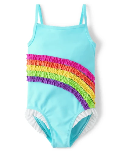 Girls Ruffle Rainbow One Piece Swimsuit - Swim