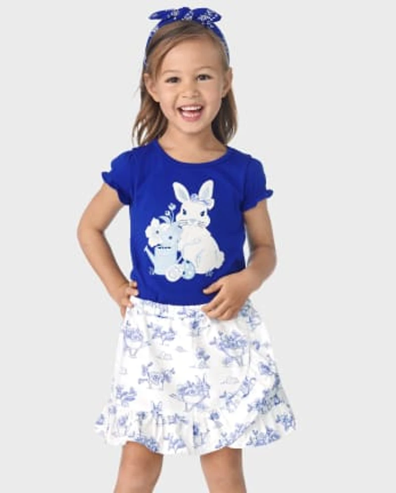 Girls Bunny Poplin Ruffle Skort - Blue Belle