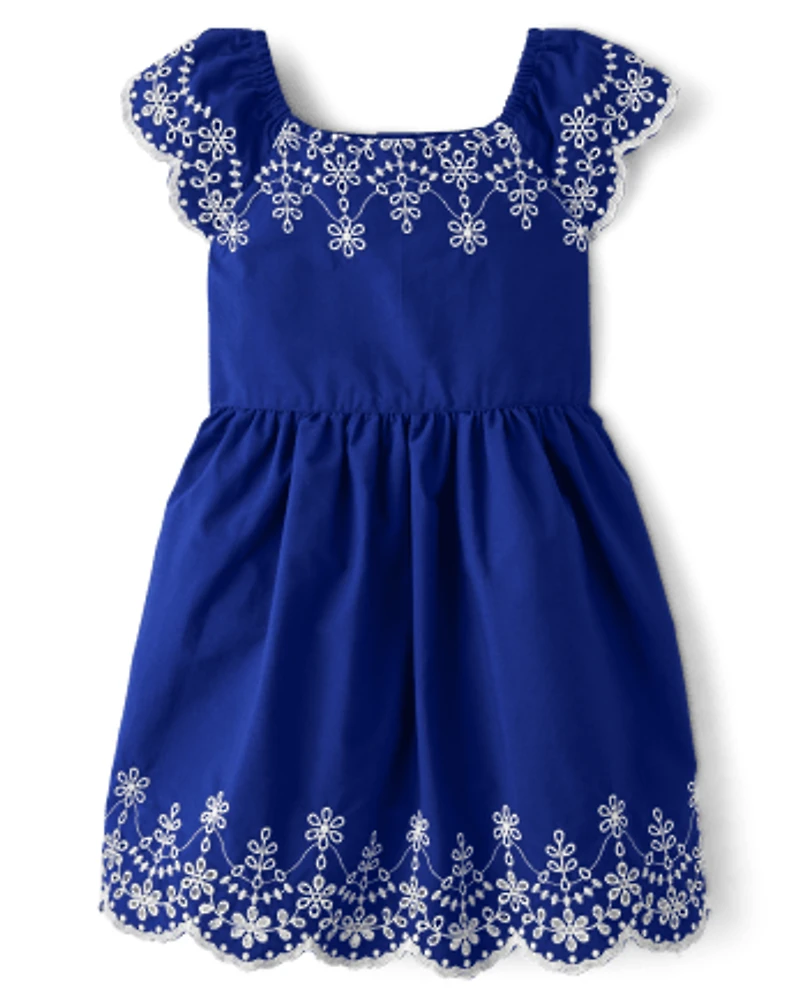 Girls Mommy And Me Eyelet Fit Flare Dress - Blue Belle