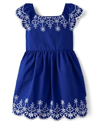 Girls Mommy And Me Eyelet Fit Flare Dress - Blue Belle