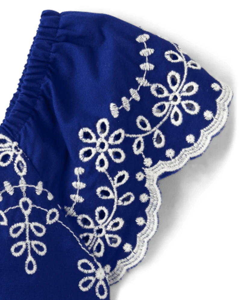 Girls Mommy And Me Eyelet Fit Flare Dress - Blue Belle