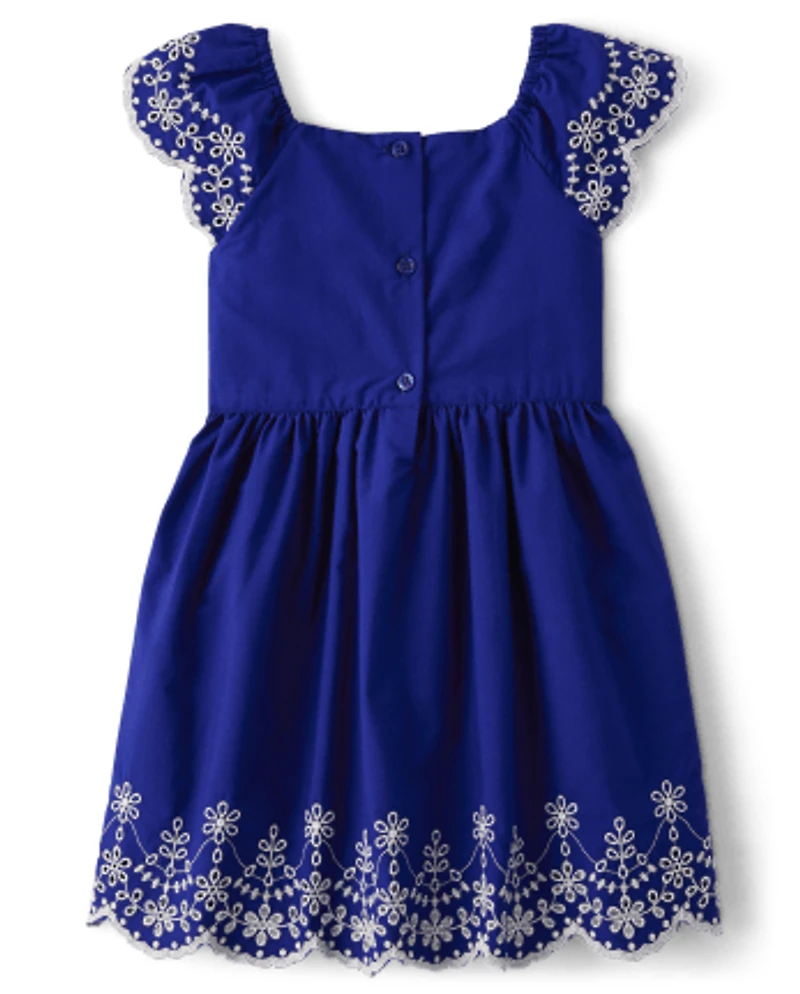 Girls Mommy And Me Eyelet Fit Flare Dress - Blue Belle