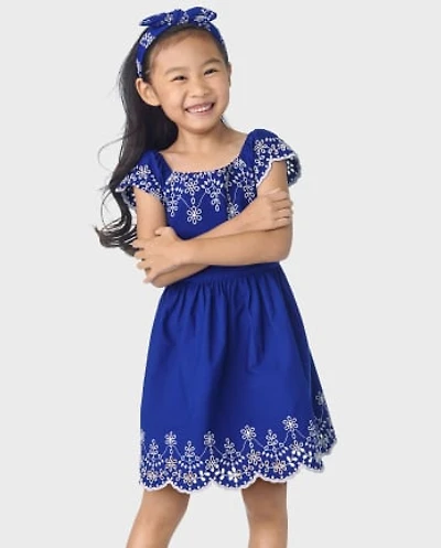 Girls Mommy And Me Eyelet Fit Flare Dress - Blue Belle