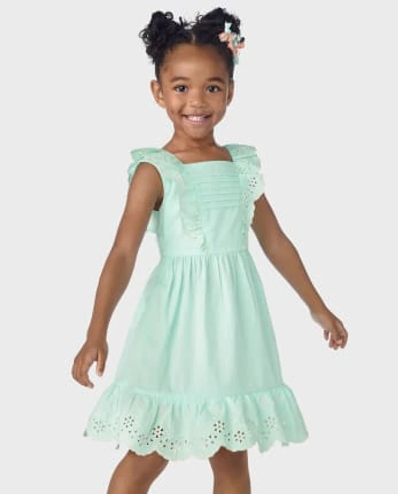 Girls Mommy And Me Pintuck Eyelet Ruffle Dress - Signs of Spring