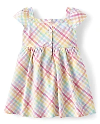 Girls Rainbow Gingham Poplin Fit And Flare Dress - Spring Celebrations