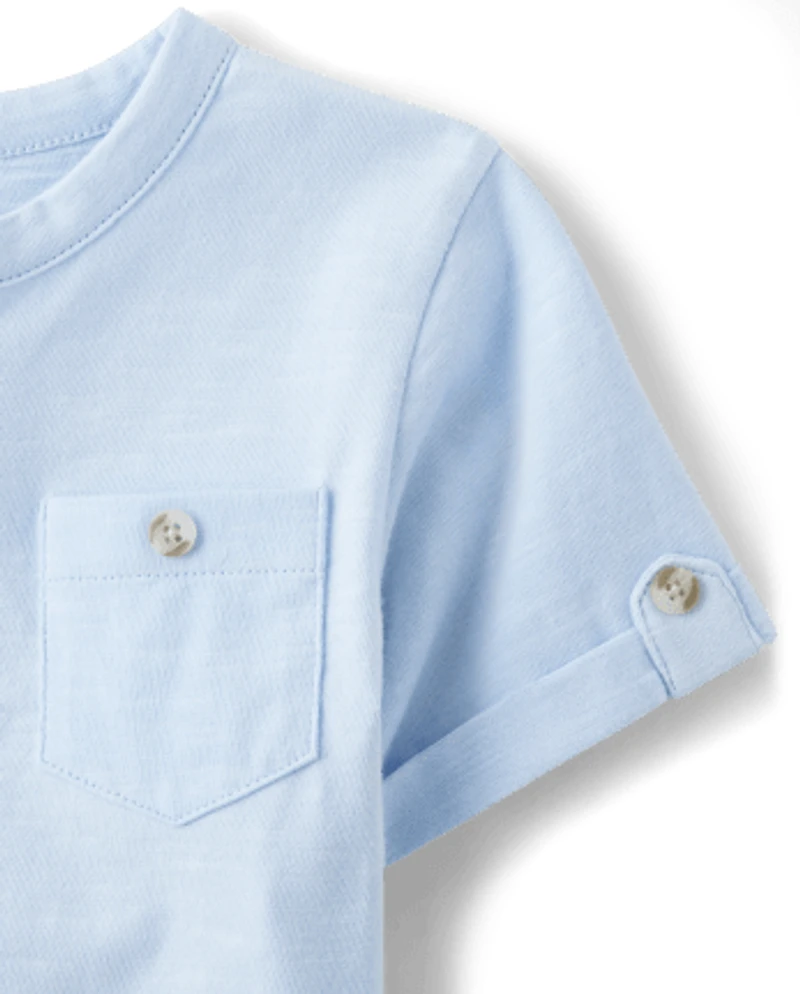 Boys Roll Cuff Henley Top - Prairie Fields