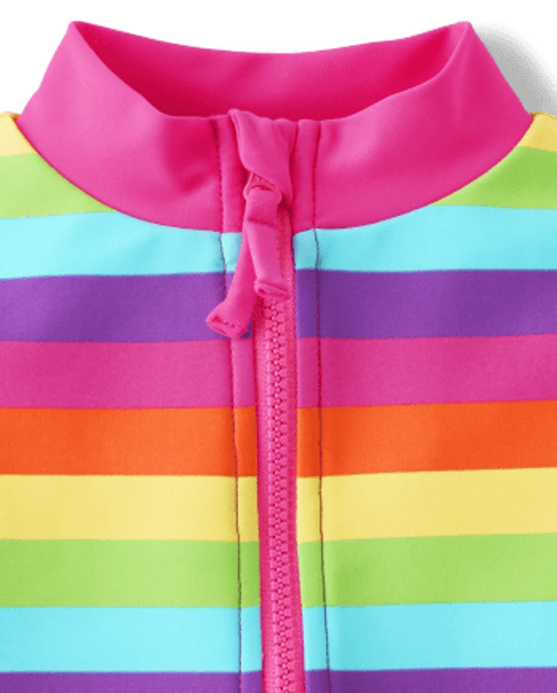 Girls Rainbow Rashguard One Piece Swimsuit - Splish-Splash