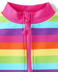 Girls Rainbow Rashguard One Piece Swimsuit - Splish-Splash