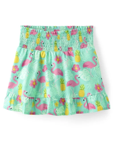 Girls Flamingo Smocked Skort - Seaside Palms
