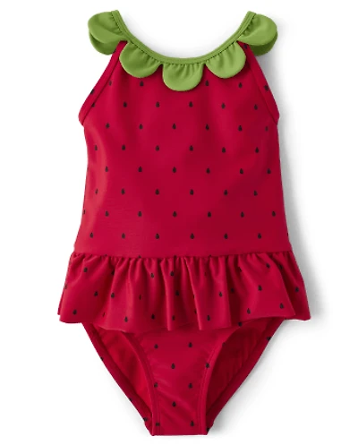 Girls Strawberry One Piece Swimsuit - Swim