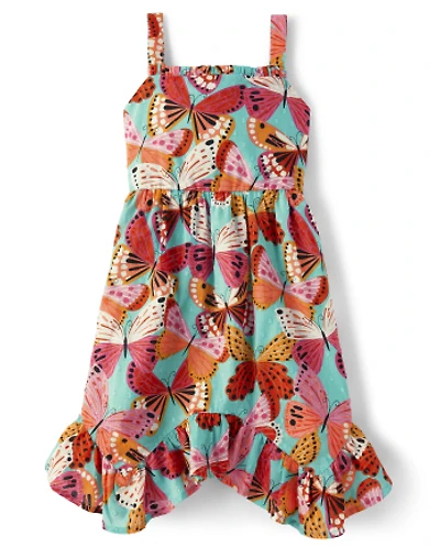 Girls Butterfly Hanky Hem Dress - Little Essentials