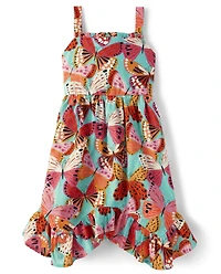 Girls Butterfly Hanky Hem Dress - Little Essentials
