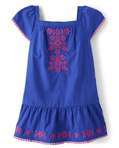 Girls Embroidered Floral Ruffle Dress - Little Essentials