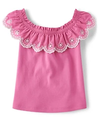 Girls Eyelet Ruffle Top