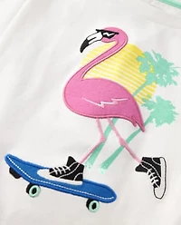 Boys Embroidered Flamingo Top - Seaside Palms