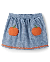 Girls Embroidered Pumpkin Chambray Skort - Autumn Adventures