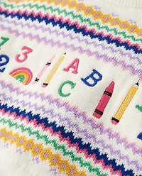 Girls Intarsia School Supplies Peplum Sweater Dress - Classroom Cutie