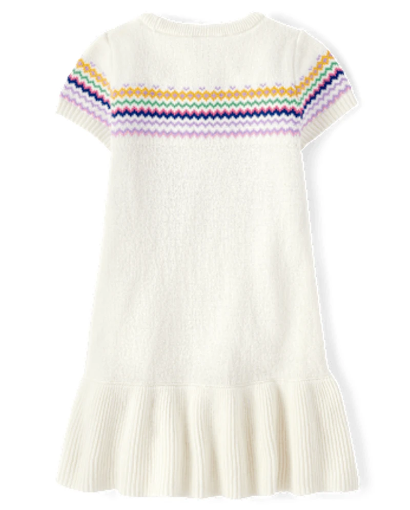 Girls Intarsia School Supplies Peplum Sweater Dress - Classroom Cutie