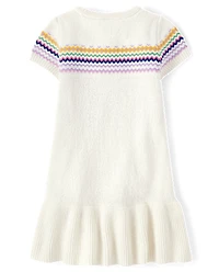 Girls Intarsia School Supplies Peplum Sweater Dress - Classroom Cutie