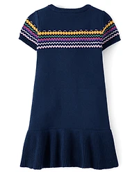 Girls Intarsia School Supplies Peplum Sweater Dress - Classroom Cutie