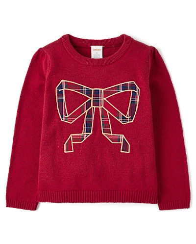Girls Embroidered Bow Sweater - All Dressed Up