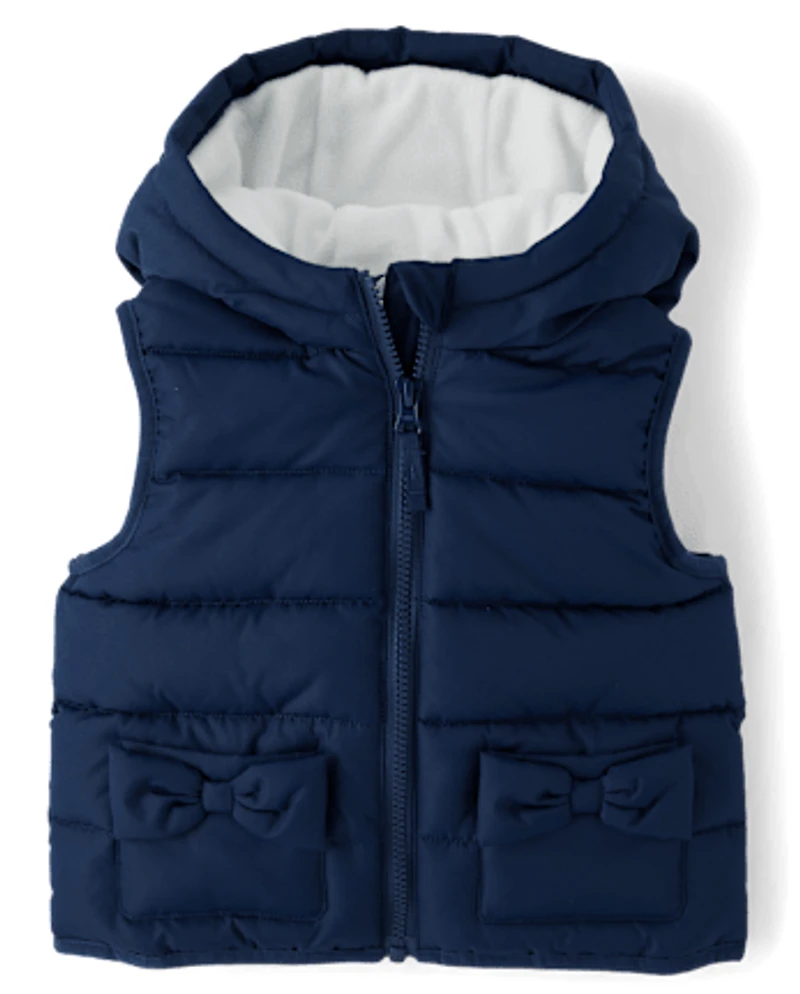 Girls Quilted Bow Puffer Vest - Little Essentials
