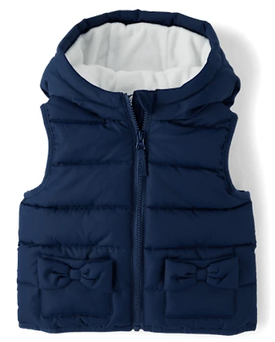Girls Quilted Bow Puffer Vest - Little Essentials