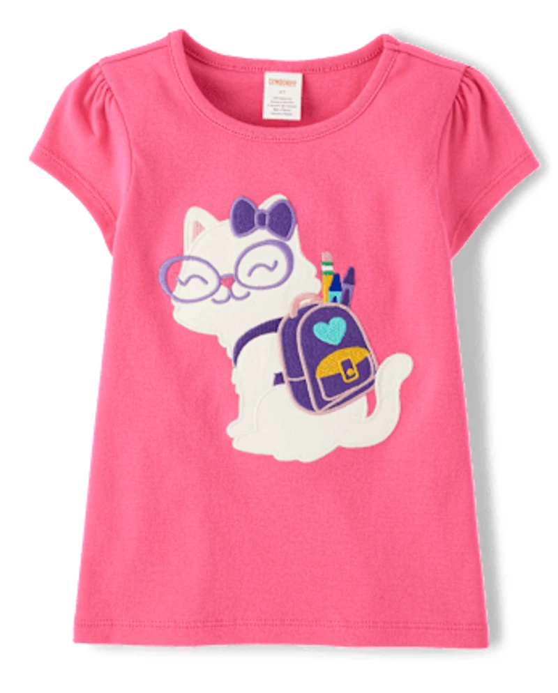 Girls Embroidered Cat Backpack Top - Classroom Cutie