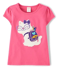 Girls Embroidered Cat Backpack Top - Classroom Cutie