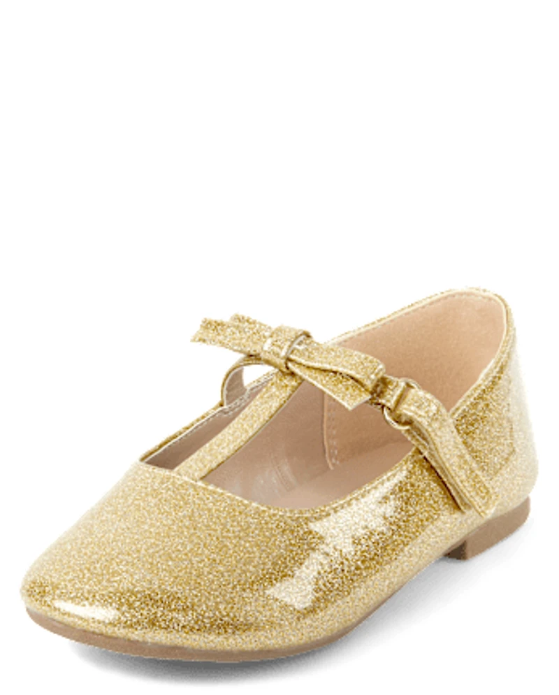 Girls Glitter T Strap Ballet Flats