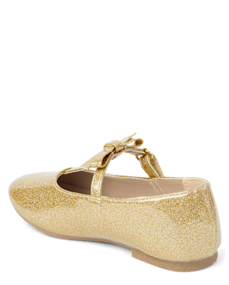 Girls Glitter T Strap Ballet Flats