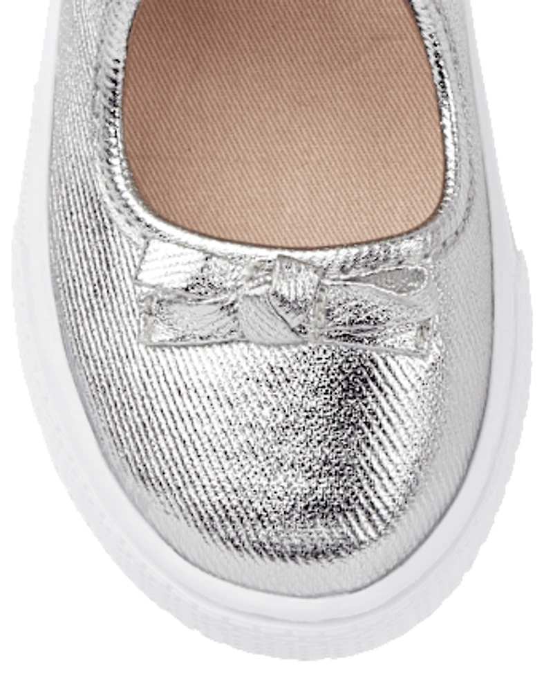 Girls Metallic Bow Mary Jane Shoes - Classroom Cutie