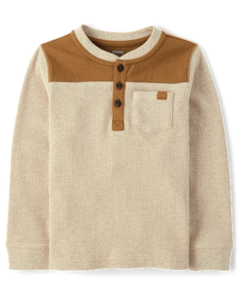 Boys Colorblock Thermal Henley Top - Little Essentials