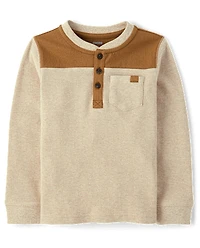 Boys Colorblock Thermal Henley Top - Little Essentials