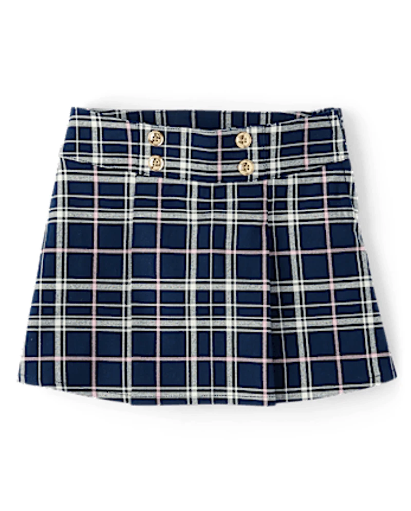 Girls Plaid Pleated Button Skort - Classroom Cutie