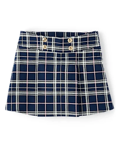 Girls Plaid Pleated Button Skort - Classroom Cutie