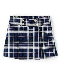 Girls Plaid Pleated Button Skort - Classroom Cutie