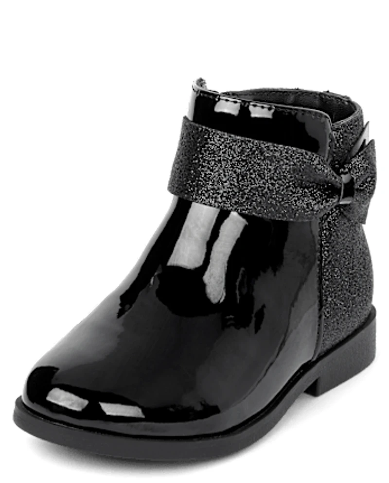 Girls Sparkle Bow Booties - Lil' Leopard