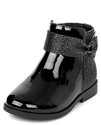 Girls Sparkle Bow Booties - Lil' Leopard