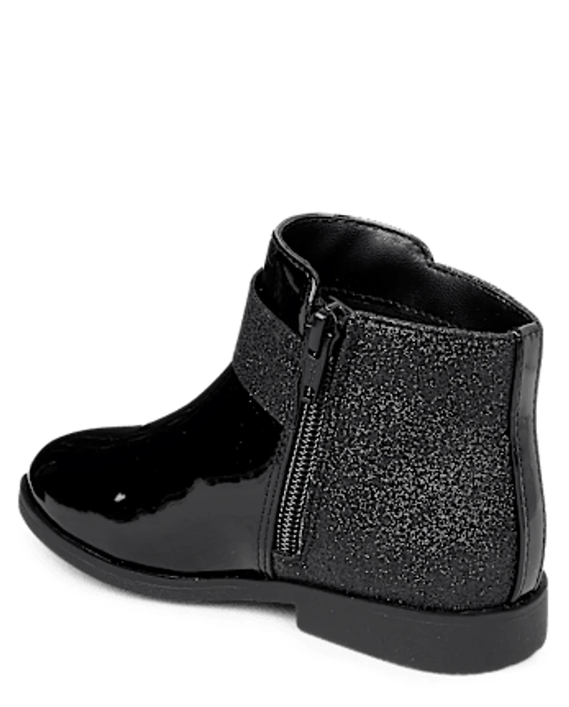 Girls Sparkle Bow Booties - Lil' Leopard