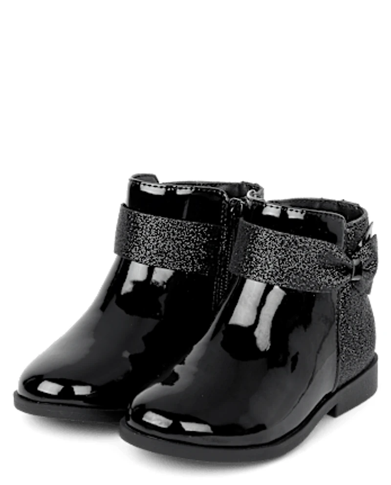 Girls Sparkle Bow Booties - Lil' Leopard