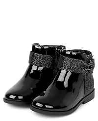Girls Sparkle Bow Booties - Lil' Leopard